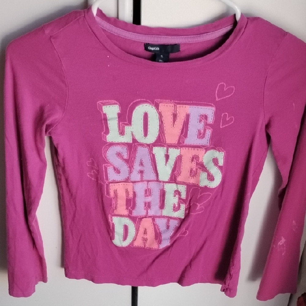 GAP Pink Long Sleeve Tee Love Saves the Day